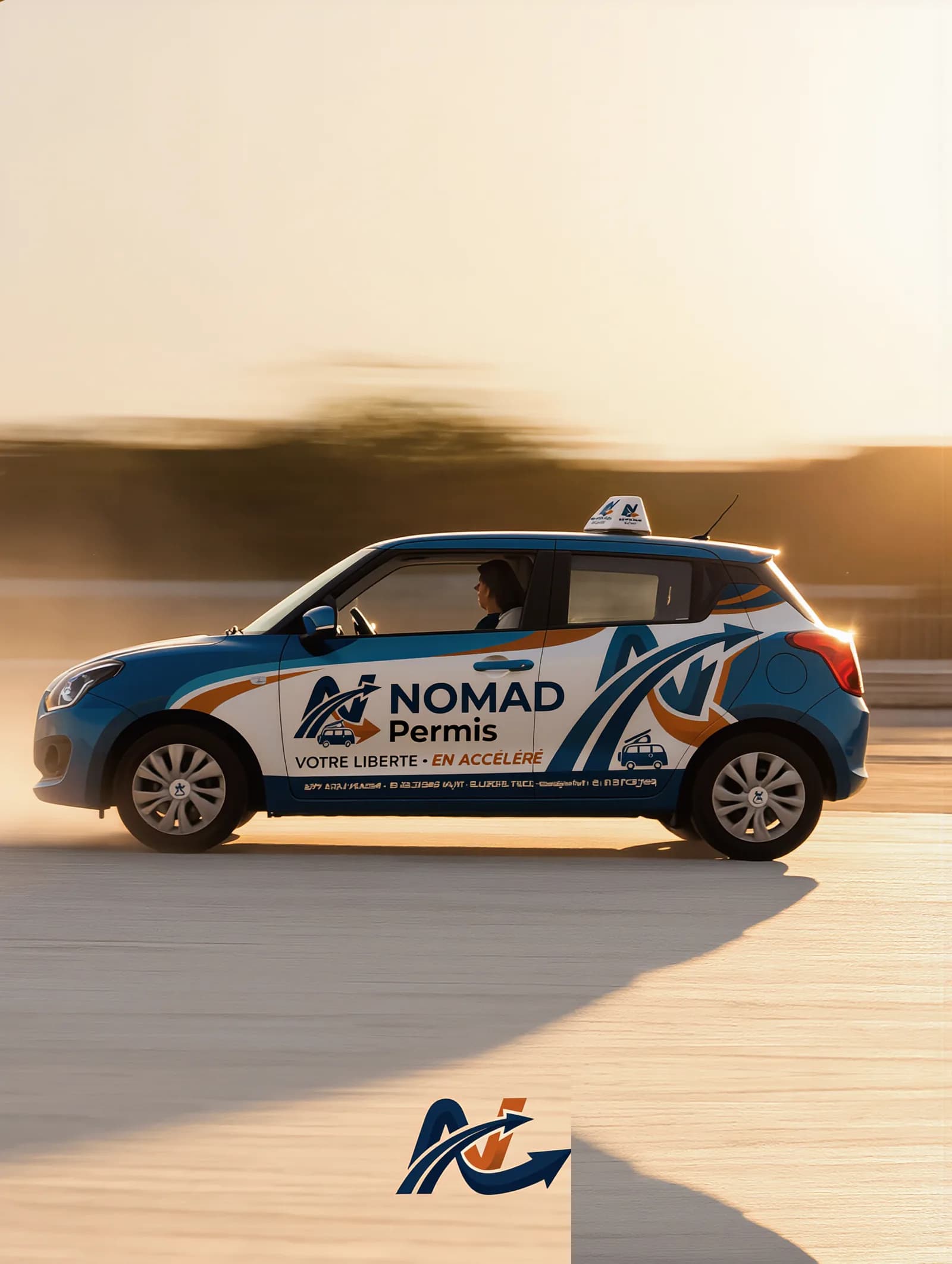 Suzuki Swift NOMAD Permis en mouvement au coucher de soleil