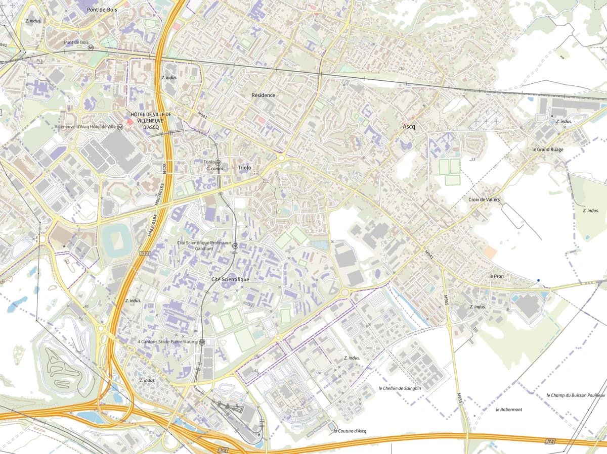 Carte de Villeneuve-d'Ascq situant l'agence NOMAD Permis dans le quartier d'Ascq et la station de métro 4 Cantons Stade Pierre-Mauroy